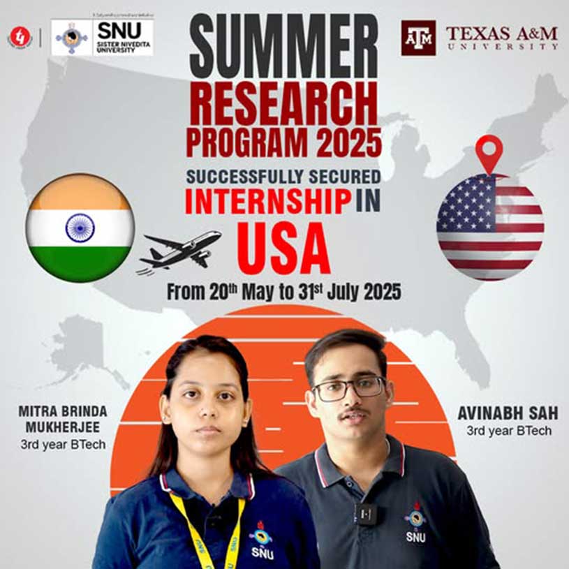 We are thrilled to share that Mitra Brinda Mukherjee and Avinabh Sah, brilliant third-year B.Tech CSE students have been selected to participate in the prestigious Texas A&M Summer Research Program 2025